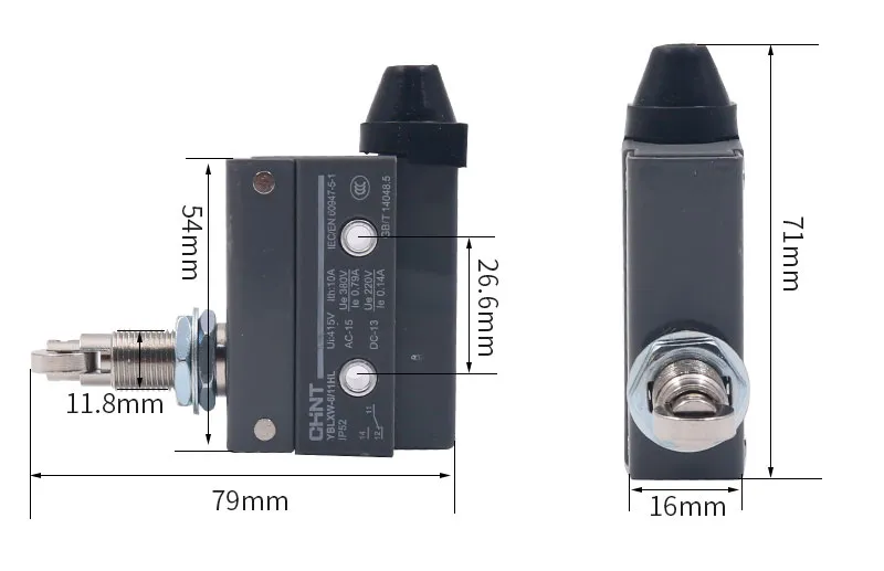 ابعاد میکروسویچ قابدار قرقره‌ای قابل‌تنظیم چینت 6/11HL