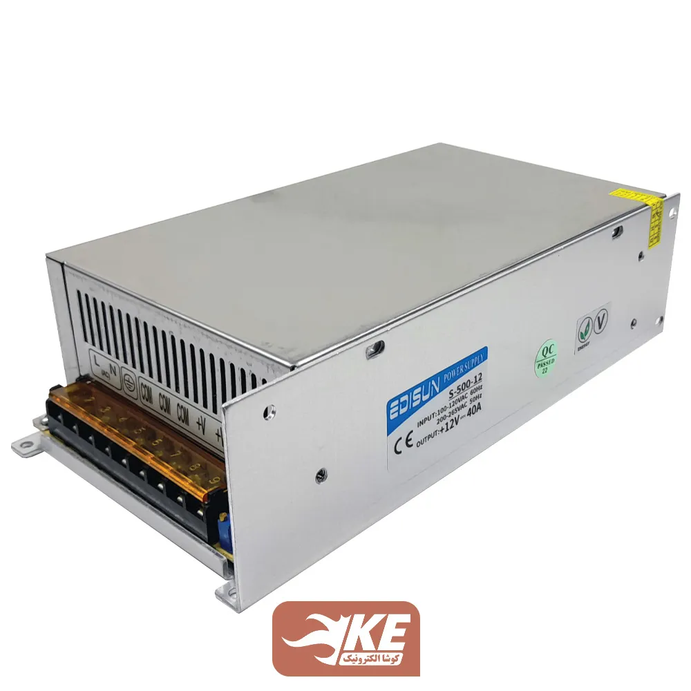 منبع تغذیه کف خواب 12 ولت 40 آمپر فن‌دار ادیسون