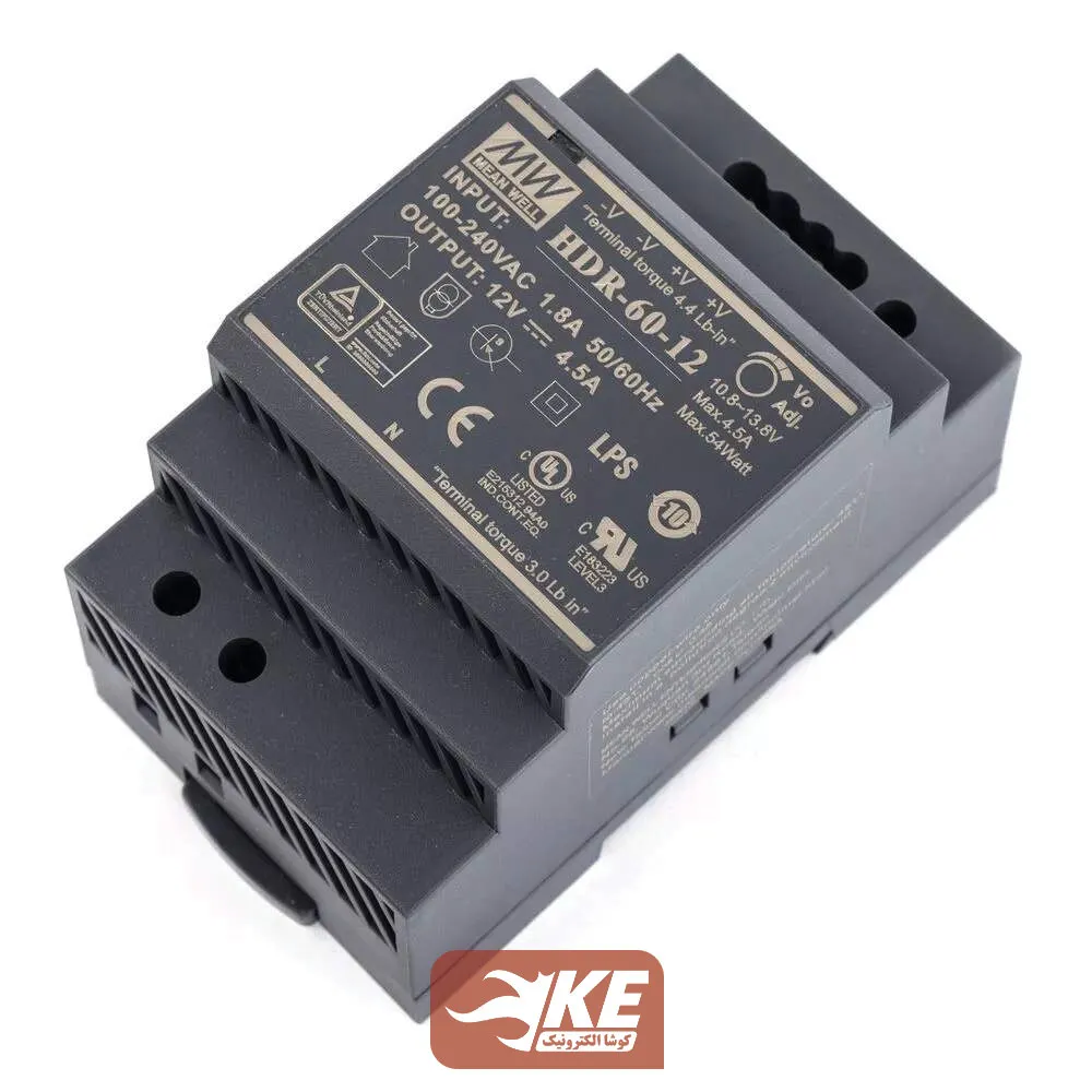 منبع تغذیه ریلی 12 ولت 4.5 آمپر MeanWell مدل HDR-60-12