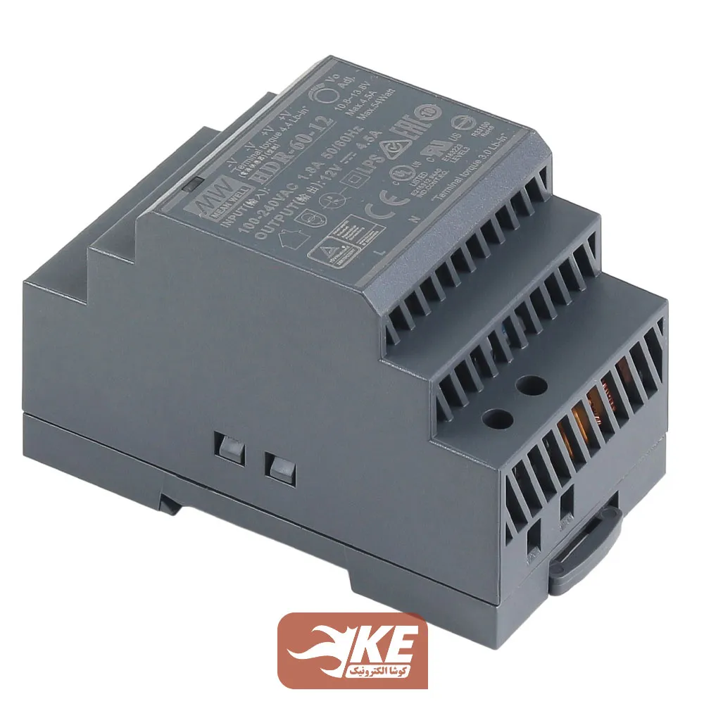 منبع تغذیه ریلی 12 ولت 4.5 آمپر MeanWell مدل HDR-60-12