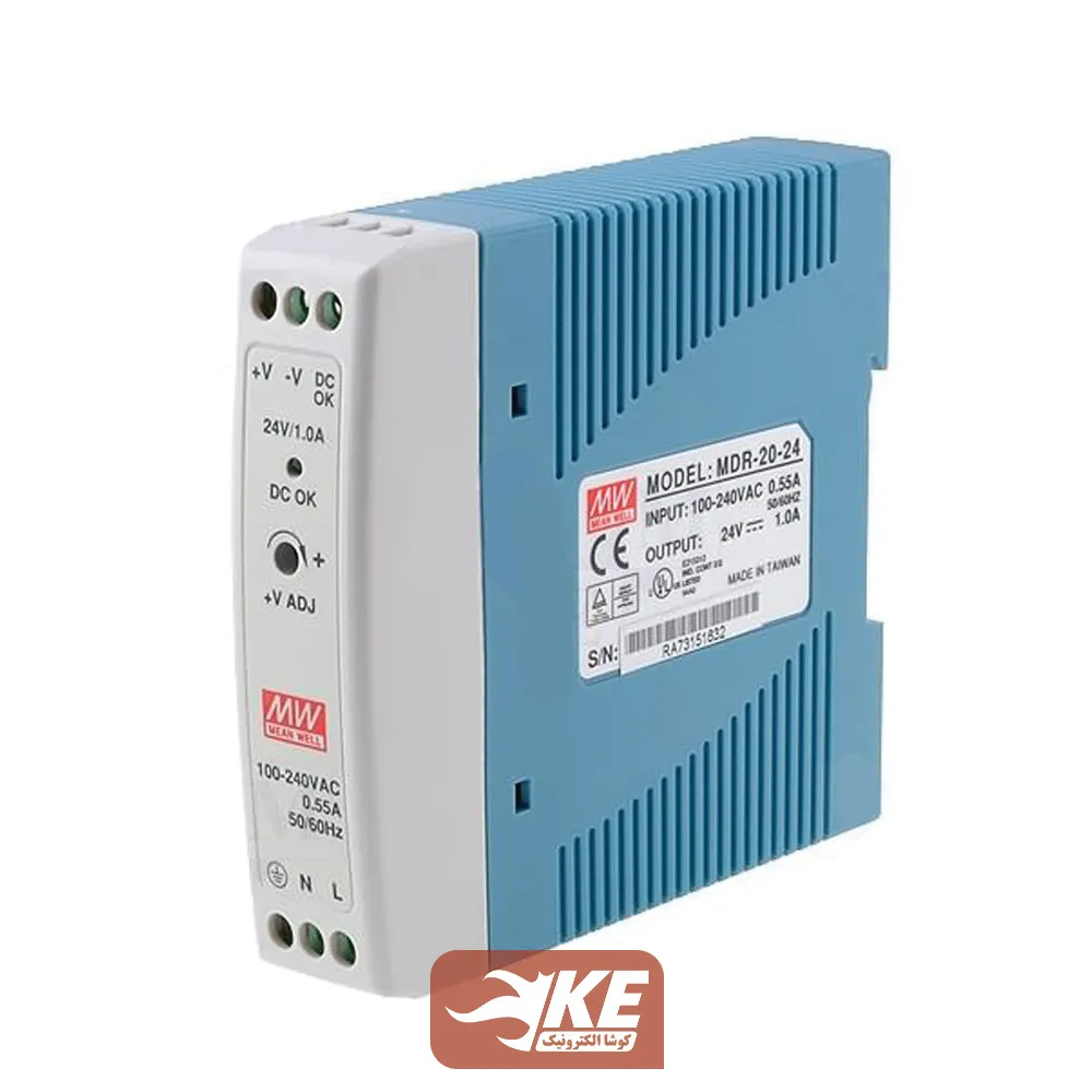 منبع تغذیه ریلی 24 ولت 1 آمپر MeanWell مدل MDR-20-24