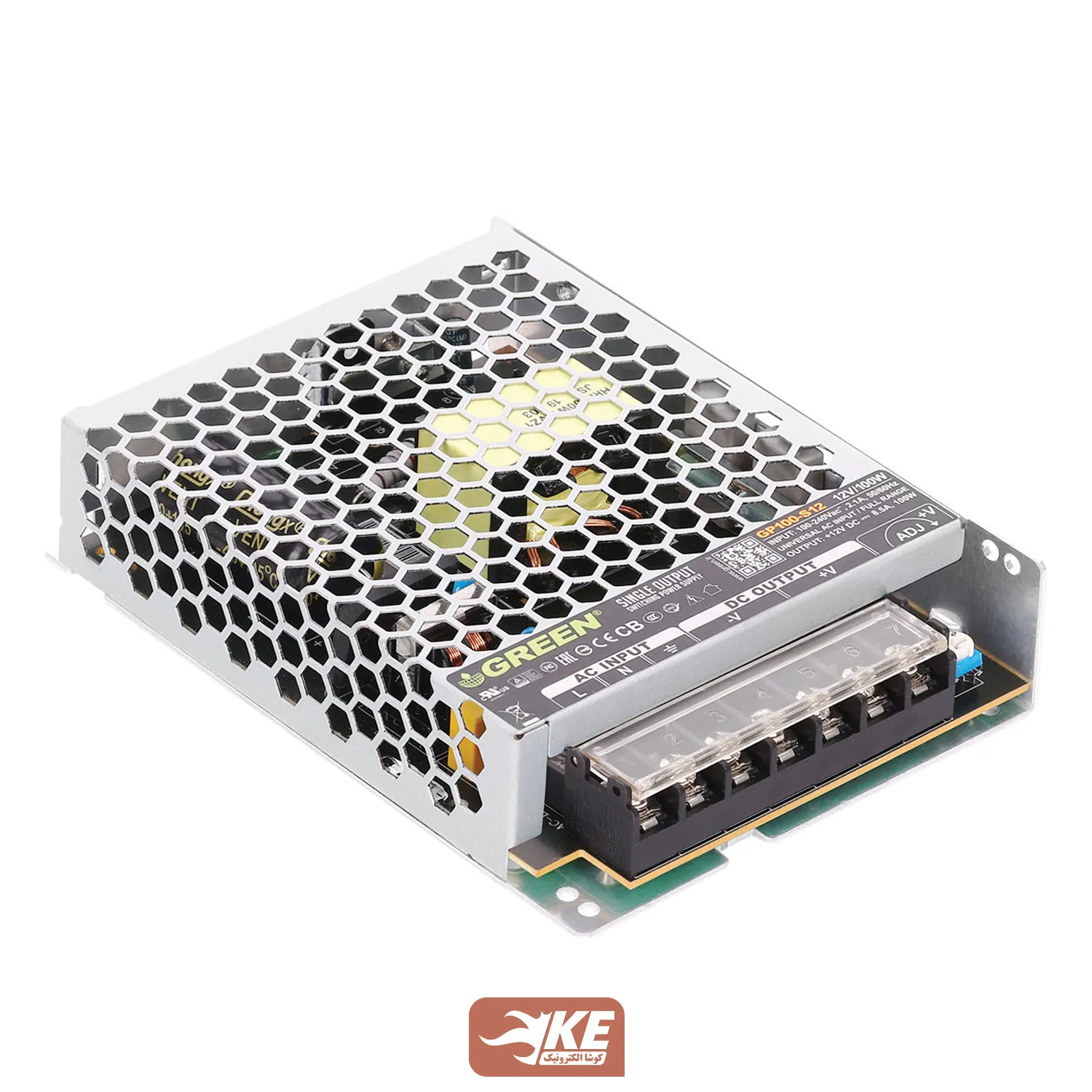 منبع تغذیه کف خواب 12 ولت 8.5 آمپر Green مدل GP100-S12