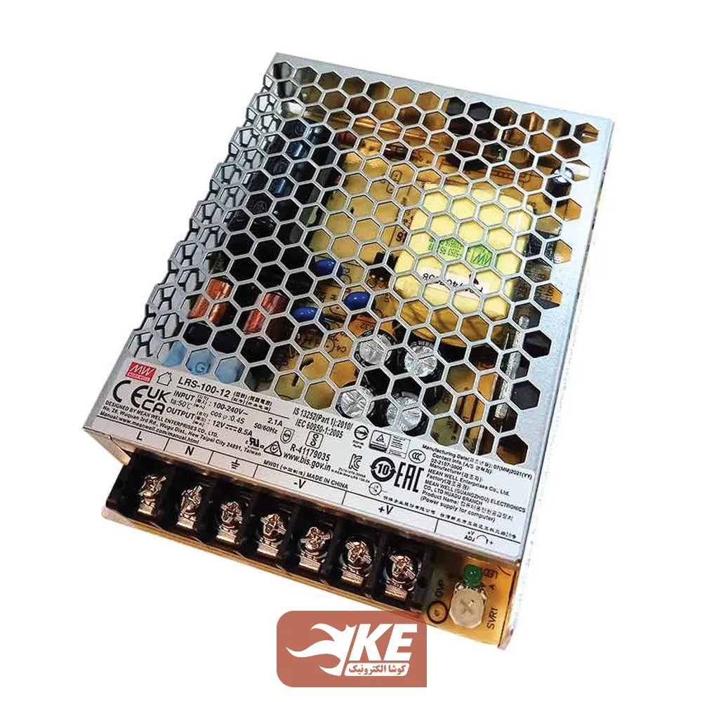 منبع تغذیه کف خواب 12 ولت 8.5 آمپر MeanWell مدل LRS-100-12
