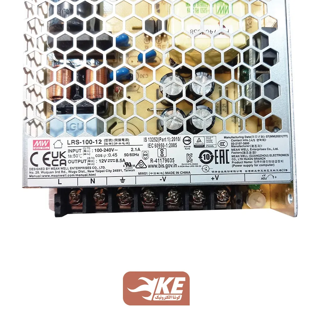منبع تغذیه کف خواب 12 ولت 8.5 آمپر MeanWell مدل LRS-100-12