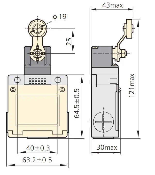 ابعاد لیمیت سویچ دو طرفه چینت M115