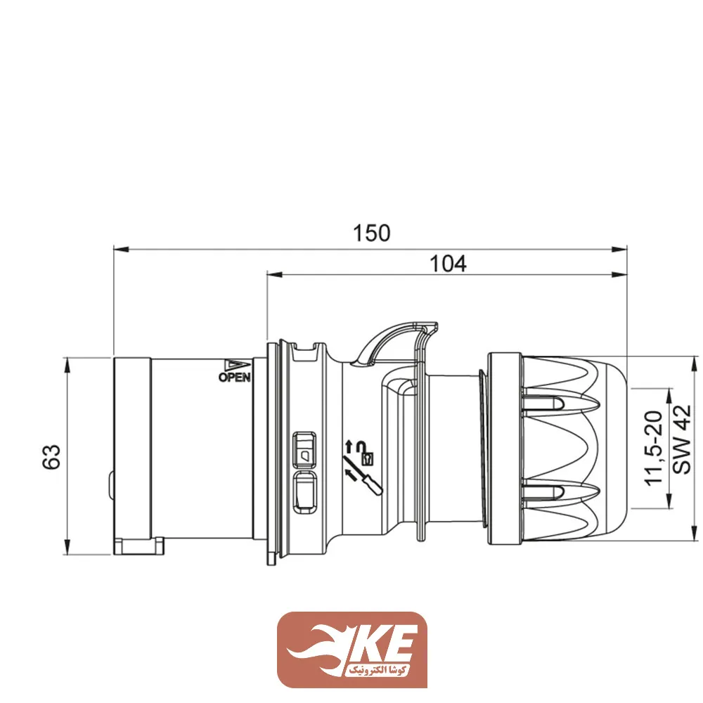 سوکت صنعتی 4 شاخه 32 آمپر نری METE مدل 406109v