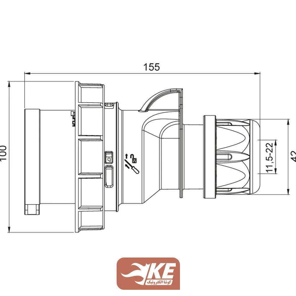 سوکت صنعتی 5 شاخه 32 آمپر نری METE مدل 406112v