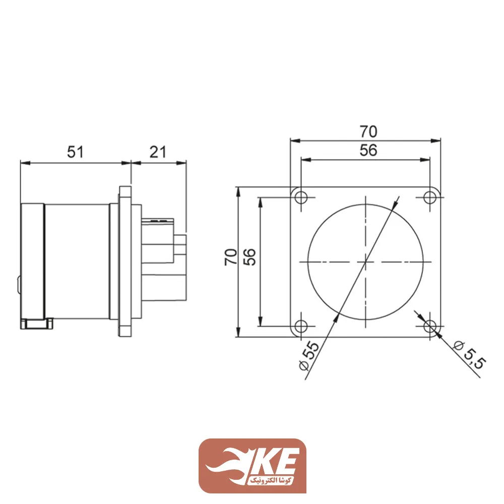 سوکت صنعتی 5 شاخه 32 آمپر نری تابلویی METE مدل 406221v