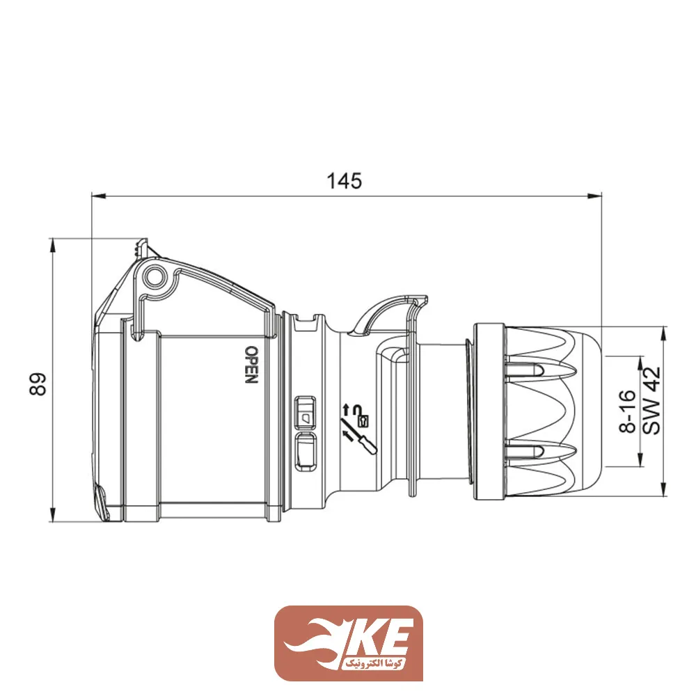 سوکت صنعتی 5 شاخه 16 آمپر مادگی مستقیم METE مدل 406405v