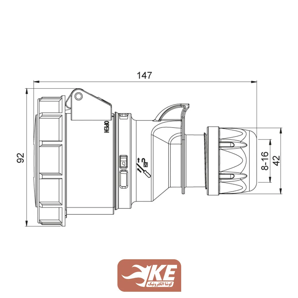 سوکت صنعتی 5 شاخه 16 آمپر مادگی مستقیم METE مدل 406406v