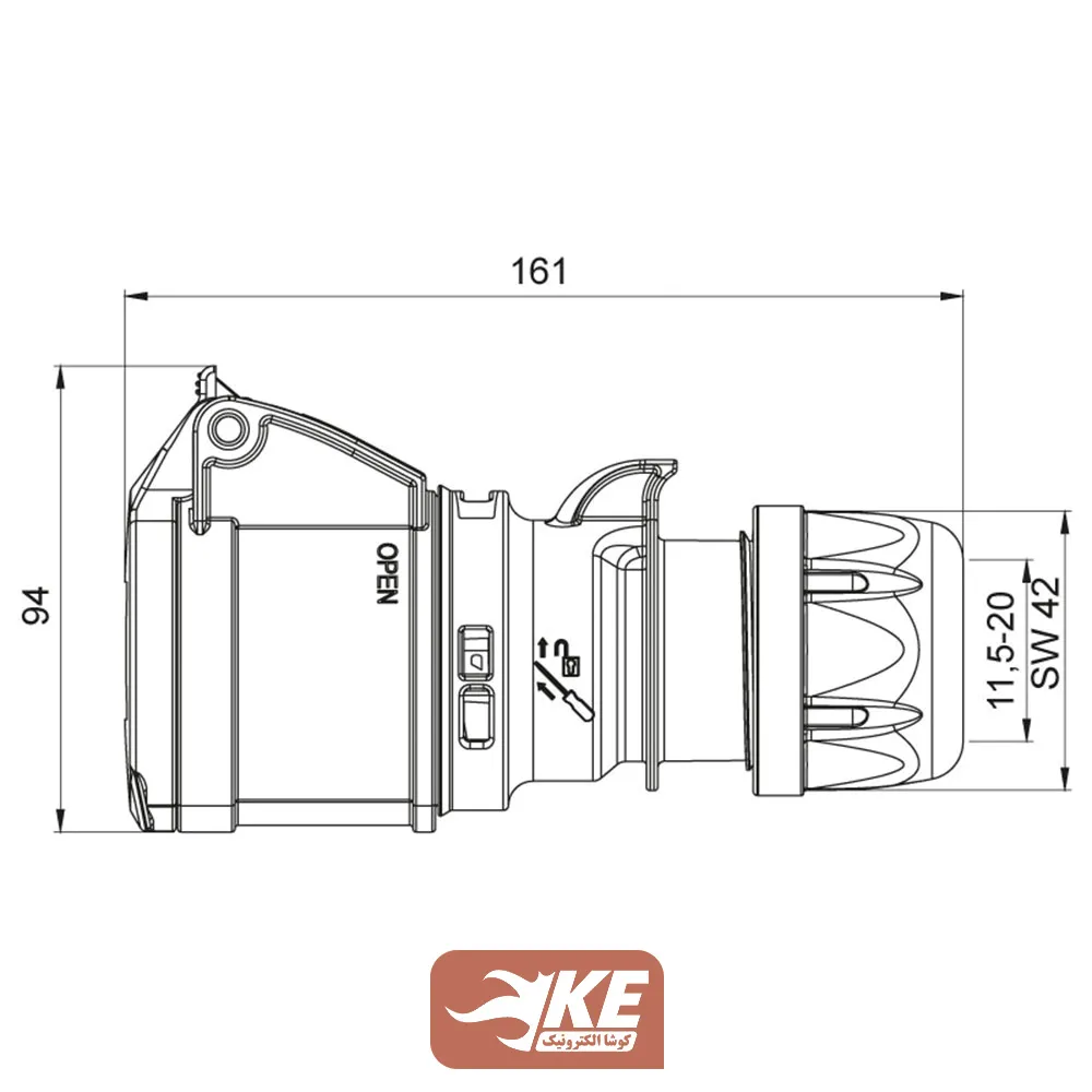 سوکت صنعتی 4 شاخه 32 آمپر مادگی مستقیم METE مدل 406409v