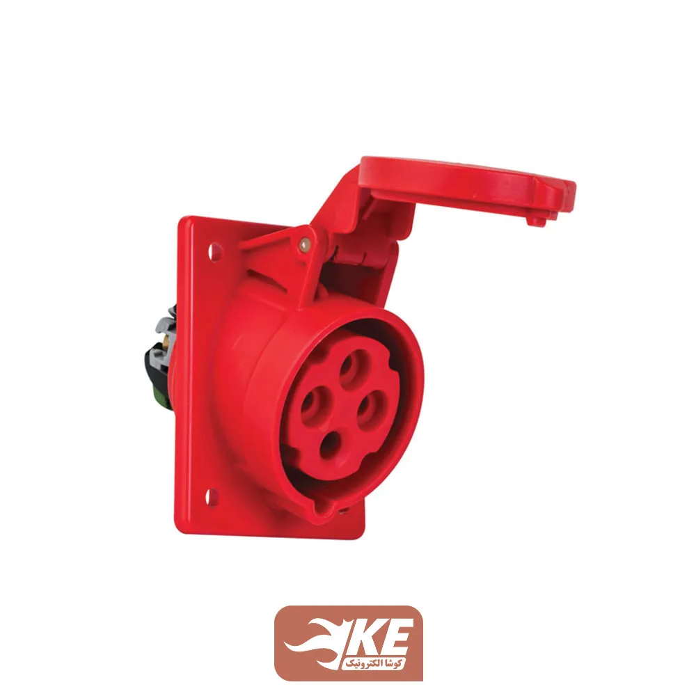 سوکت صنعتی 4 شاخه 16 آمپر مادگی تابلویی زاویه‌دار METE مدل 406505v