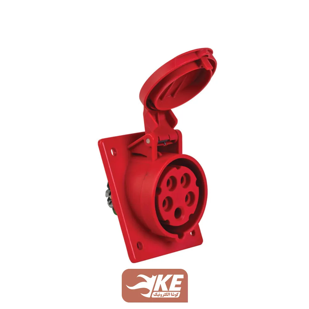 سوکت صنعتی 5 شاخه 16 آمپر مادگی تابلویی زاویه‌دار METE مدل 406509v