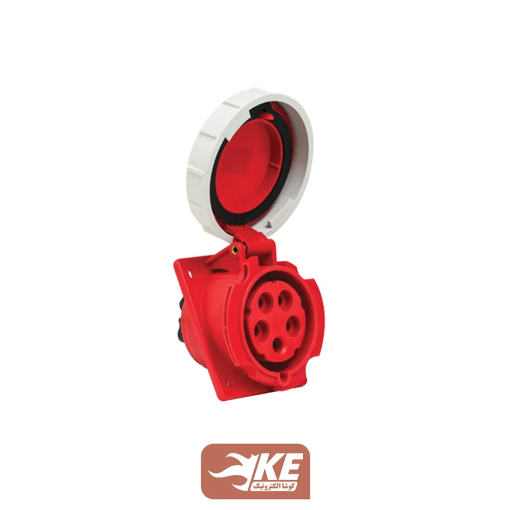 سوکت صنعتی 5 شاخه 32 آمپر مادگی تابلویی زاویه‌دار METE مدل 406523v