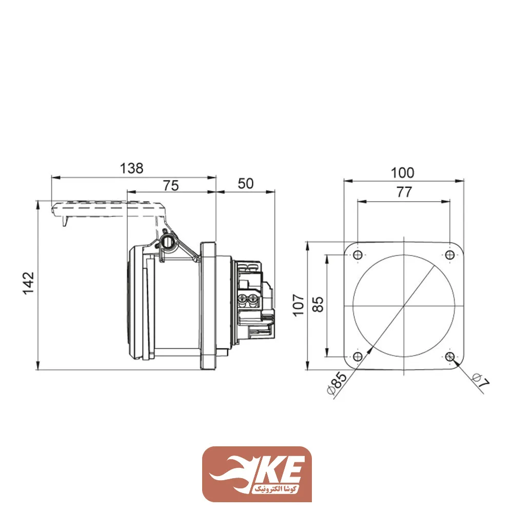 سوکت صنعتی 4 شاخه 63 آمپر مادگی تابلویی METE مدل 406530