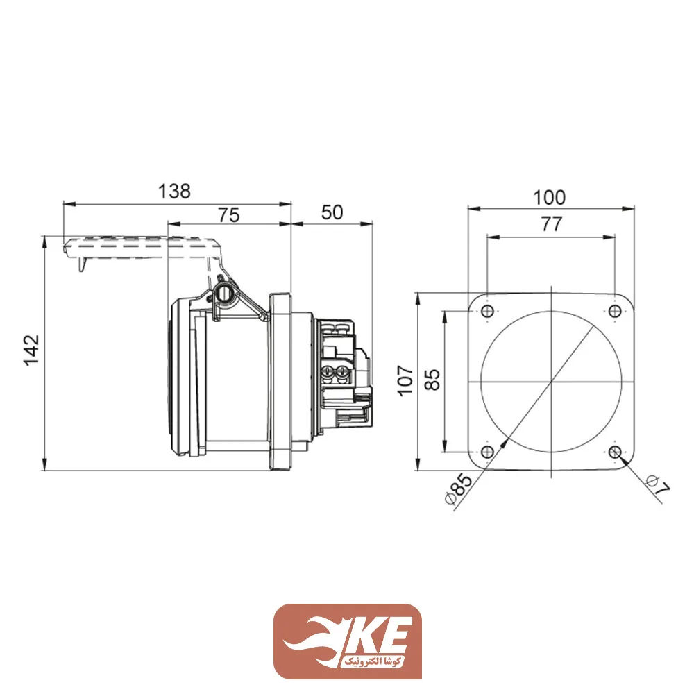سوکت صنعتی 5 شاخه 63 آمپر مادگی تابلویی METE مدل 406534