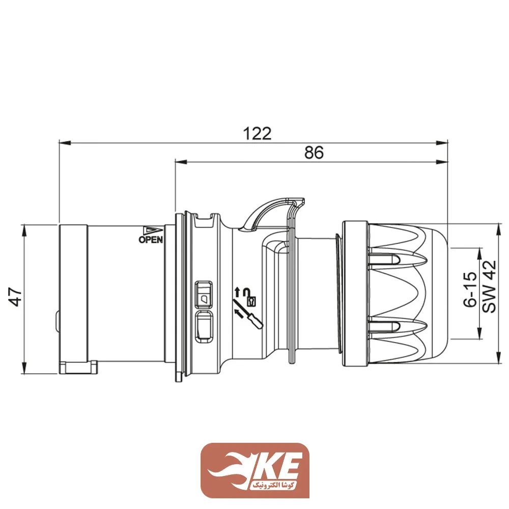 سوکت صنعتی 3 شاخه 16 آمپر نری IP44 برند METE مدل 406101v
