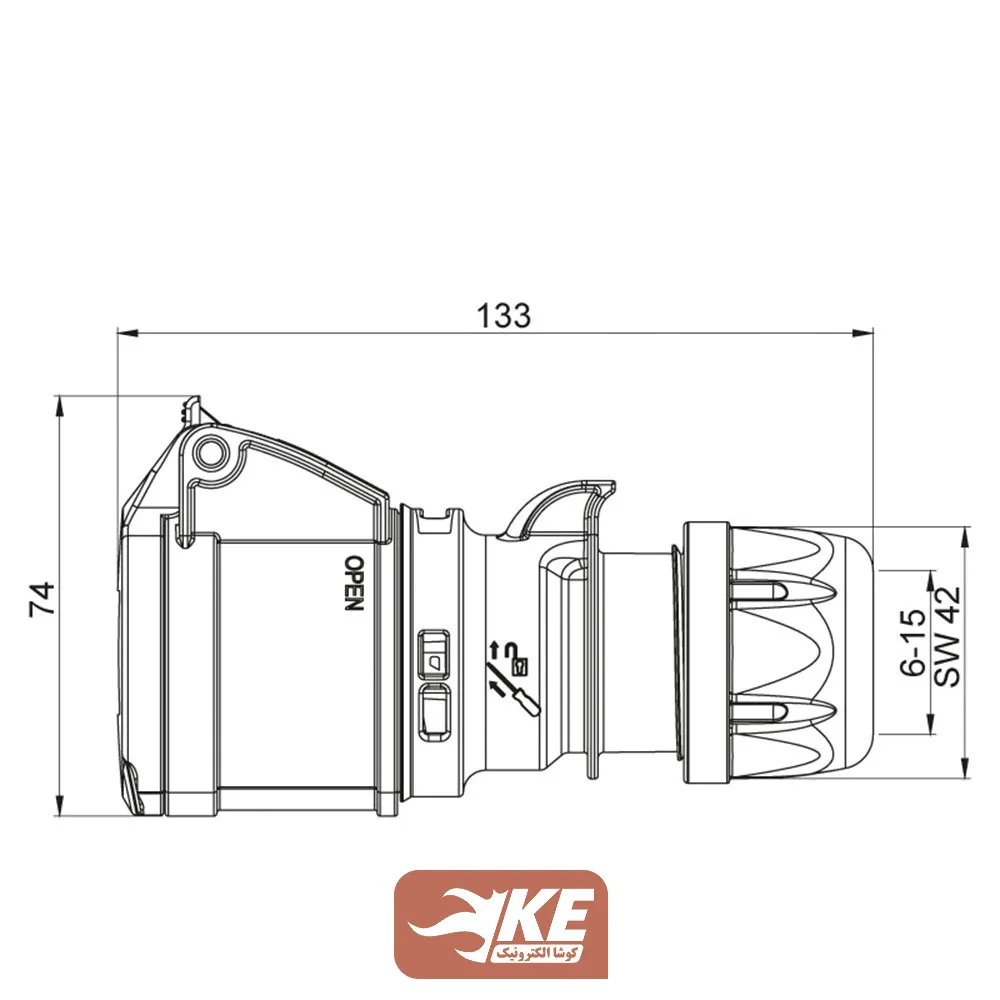 سوکت صنعتی 3 شاخه 16 آمپر مادگی مستقیم IP44 برند METE مدل 406401v