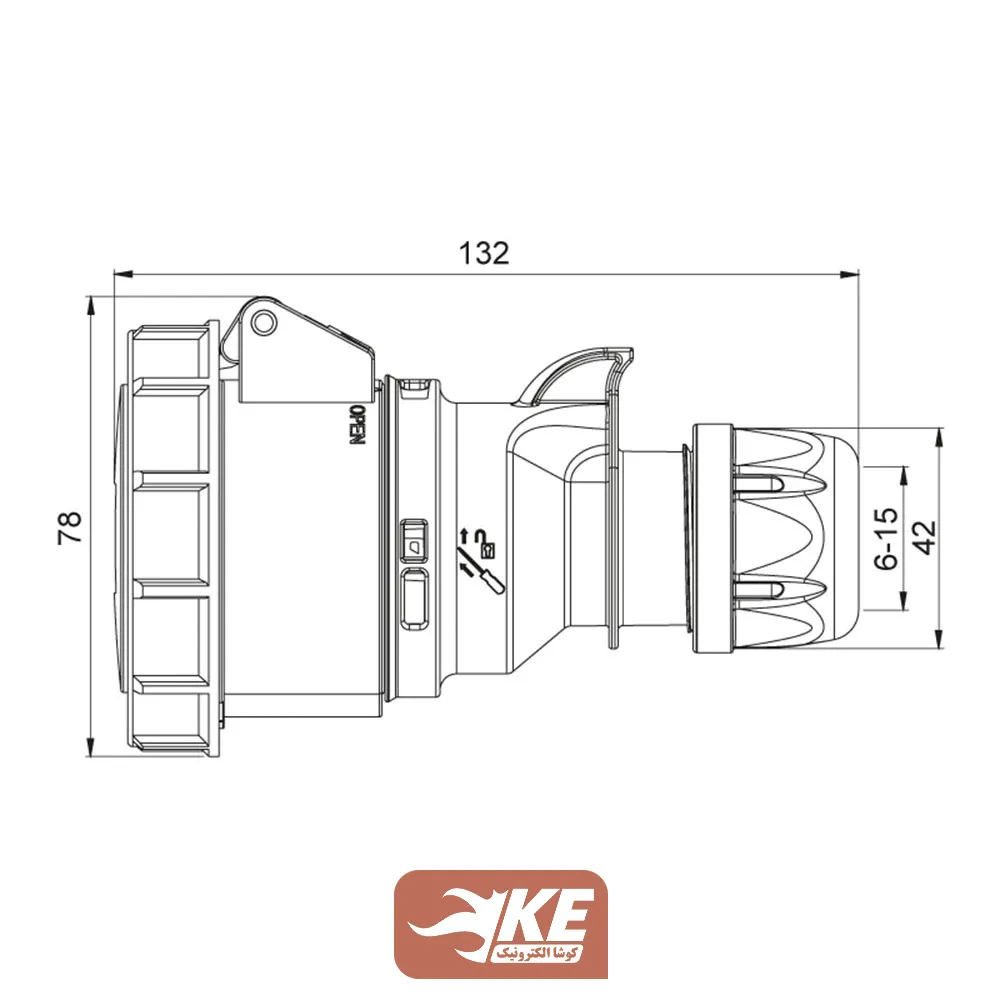 سوکت صنعتی 3 شاخه 16 آمپر مادگی مستقیم IP67 برند METE مدل 406402v