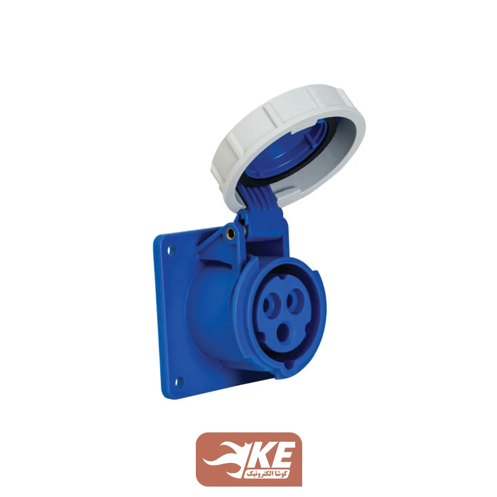 سوکت صنعتی 3 شاخه 16 آمپر مادگی تابلویی IP67 برند METE مدل 406504v