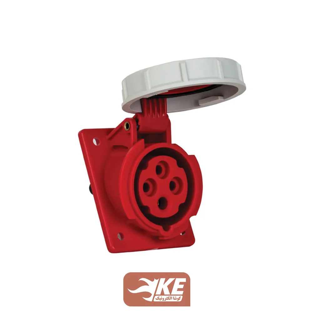 سوکت صنعتی 4 شاخه 16 آمپر مادگی تابلویی زاویه‌دار METE مدل 406507v