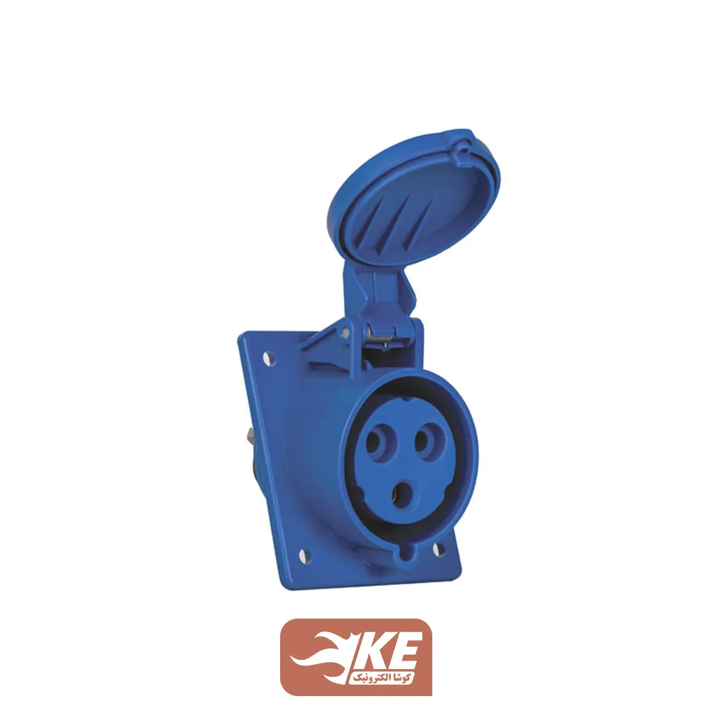 سوکت صنعتی 3 شاخه 32 آمپر مادگی تابلویی زاویه‌دار IP44 برند METE مدل 406513v