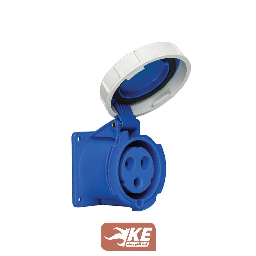 سوکت صنعتی 3 شاخه 32 آمپر مادگی تابلویی IP67 برند METE مدل 406516v