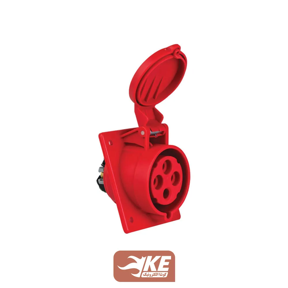 سوکت صنعتی 4 شاخه 32 آمپر مادگی تابلویی زاویه‌دار METE مدل 406517v