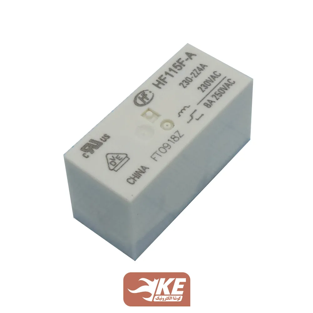 رله 220VAC دو کنتاکت 8 آمپر هونگفا HF115F-A/230-2Z