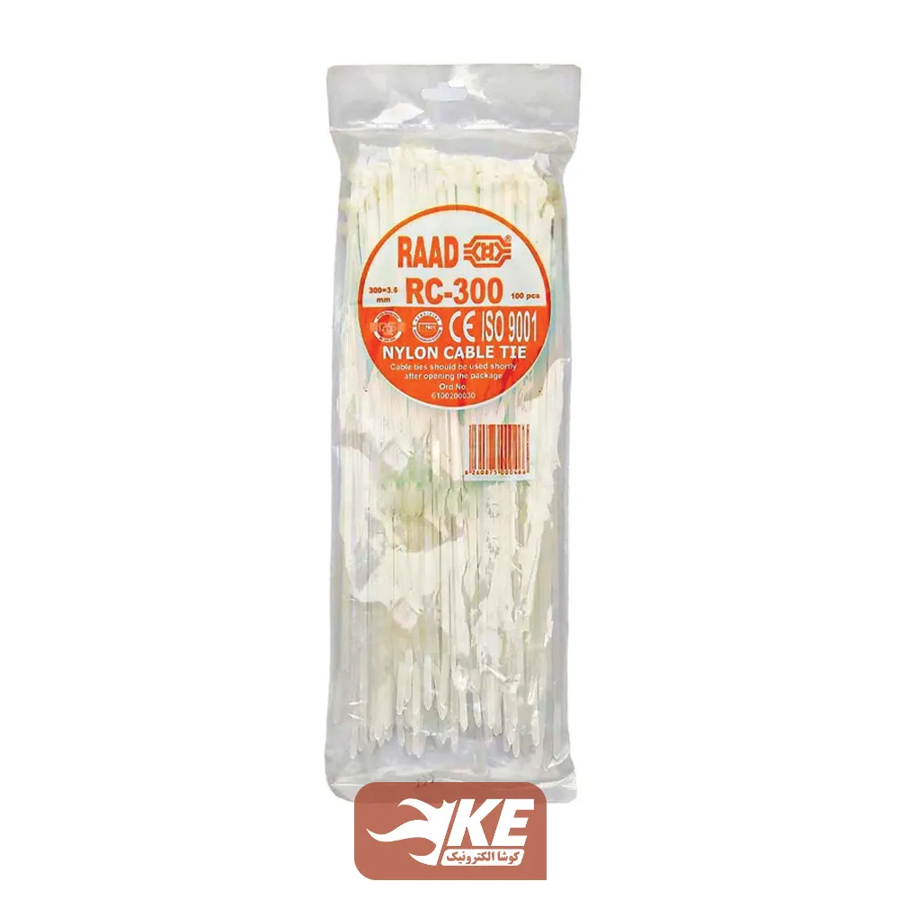 بست کمربندی پلاستیکی 30 سانتی عرض 3.6 میلی رعد بسته 100 عددی