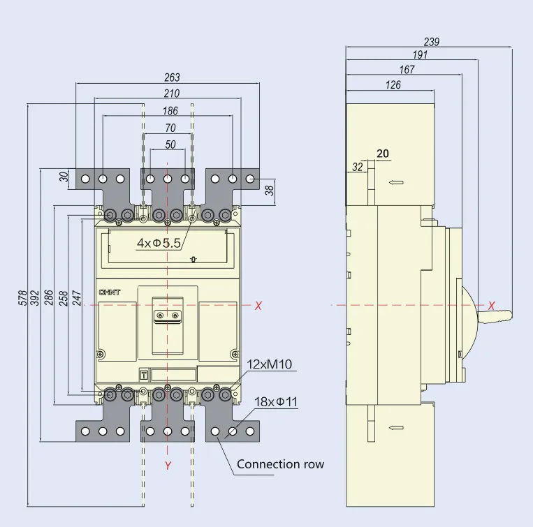 ابعاد کلید اتوماتیک قابل تنظیم چینت NM8N-1600