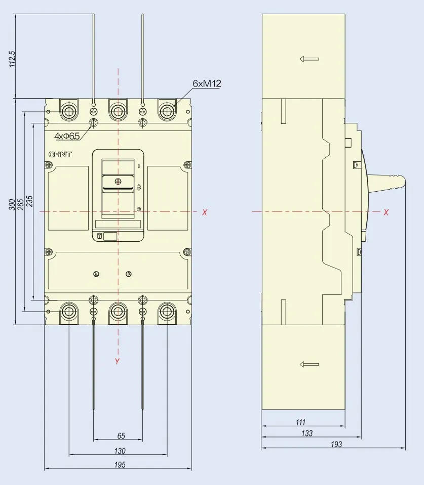 ابعاد کلید اتوماتیک قابل تنظیم چینت NM8N-800