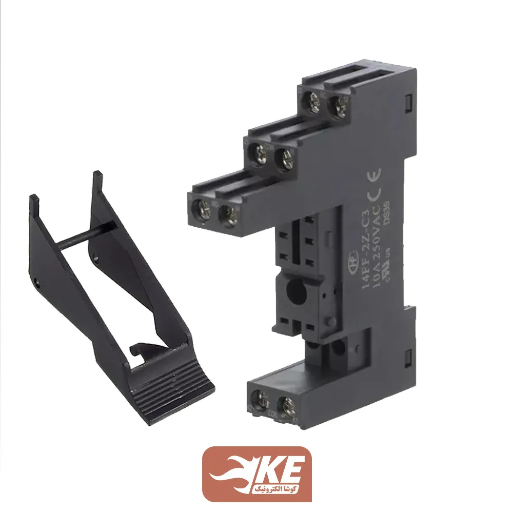 پایه رله کتابی مخصوص رله‌های کوتاه سری HF115F هونگفا مدل 14FF-2Z-C3-H4