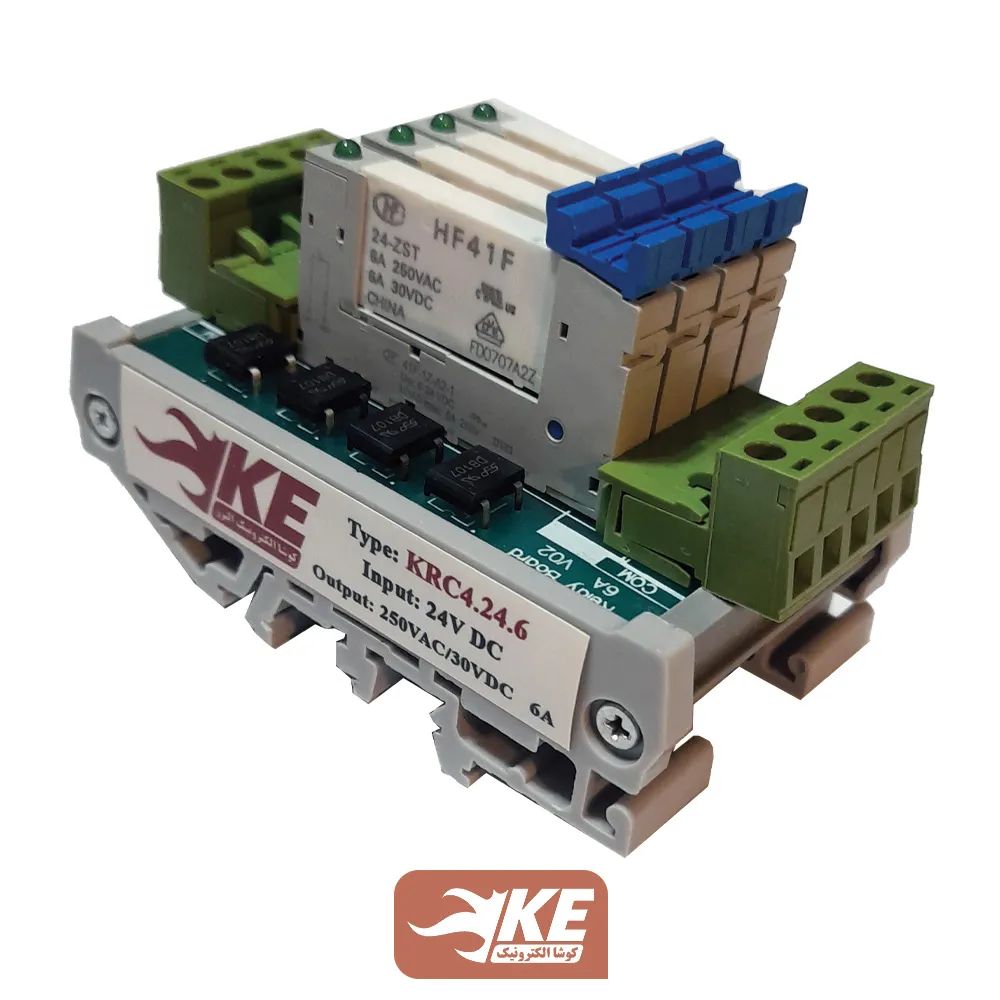 رله برد 6 آمپر 4 تایی 24 ولت کوشا الکترونیک سری KRC4.6 با رله هونگفا