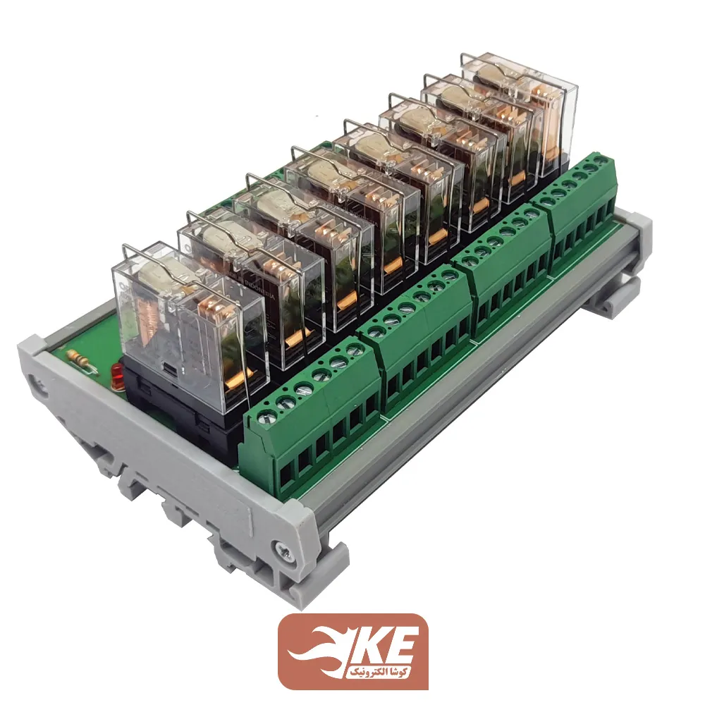 رله برد 16 آمپر 8 تایی 24 ولت کوشا الکترونیک سری KRC8.16 با رله امرون
