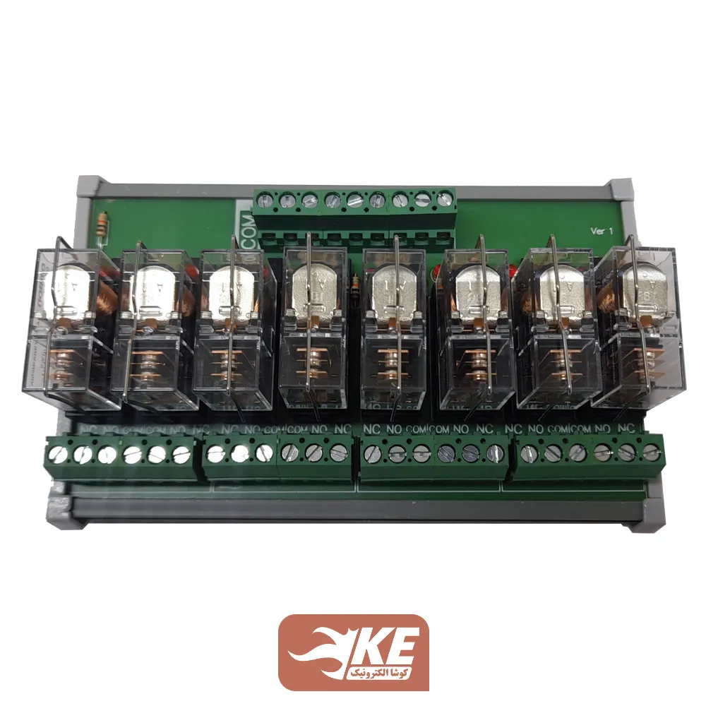 رله برد 16 آمپر 8 تایی 24 ولت کوشا الکترونیک سری KRC8.16 با رله امرون