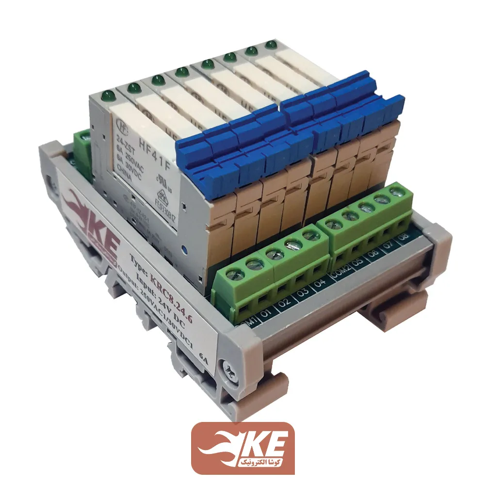 رله برد 6 آمپر 8 تایی 24 ولت کوشا الکترونیک سری KRC8.6 با رله هونگفا