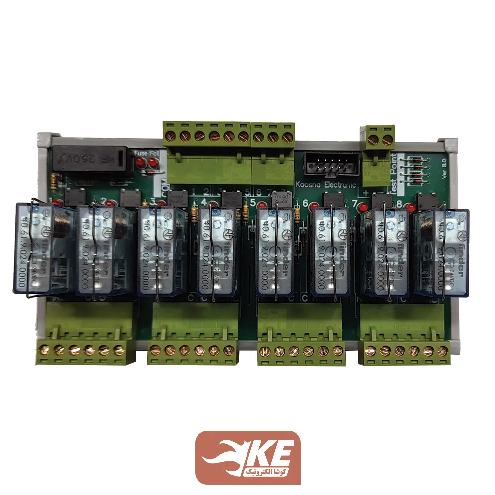 رله برد 16 آمپر 8 تایی 24 ولت کوشا الکترونیک سری KRC8.16 با رله فیندر