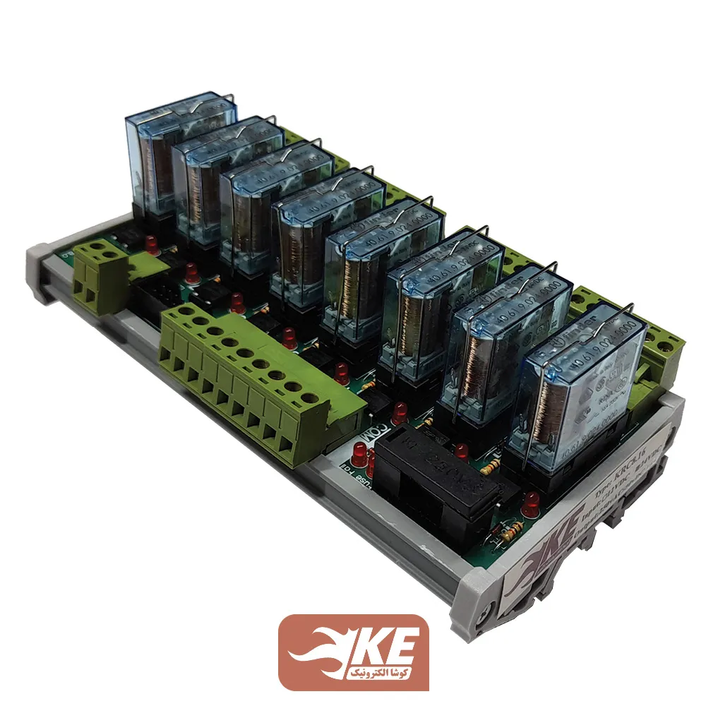 رله برد 16 آمپر 8 تایی 24 ولت کوشا الکترونیک سری KRC8.16 با رله فیندر