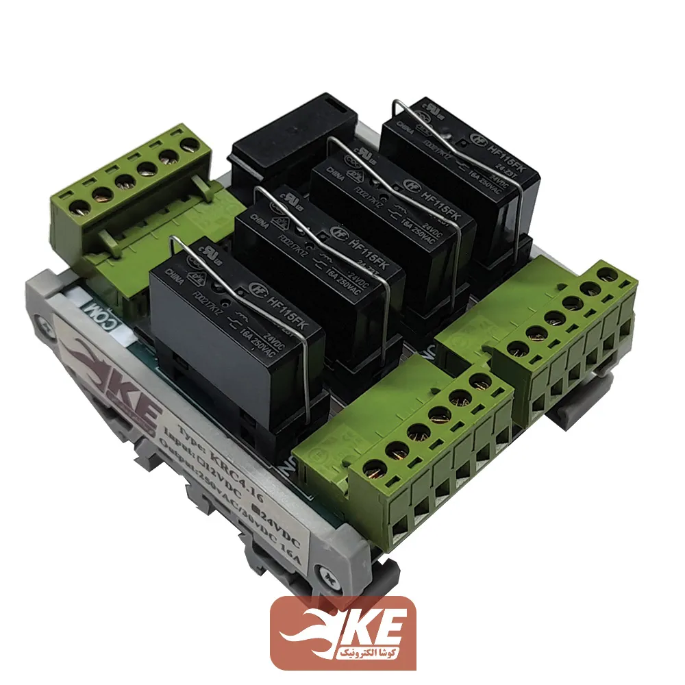 رله برد 16 آمپر 4 تایی 24 ولت کوشا الکترونیک سری KRC4.16 با رله هونگفا