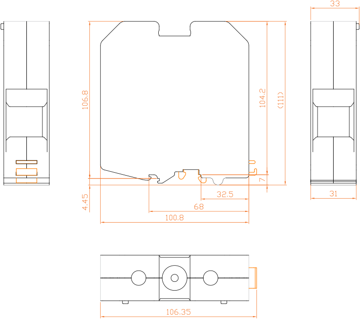 ابعاد ترمینال ریلی پیچی سایز 150 رعد مدل RTP150