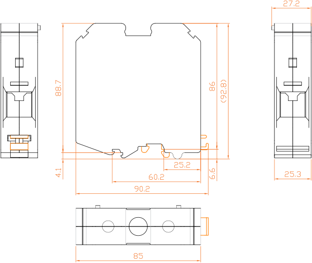 ابعاد ترمینال ریلی پیچی سایز 95 رعد مدل RTP95