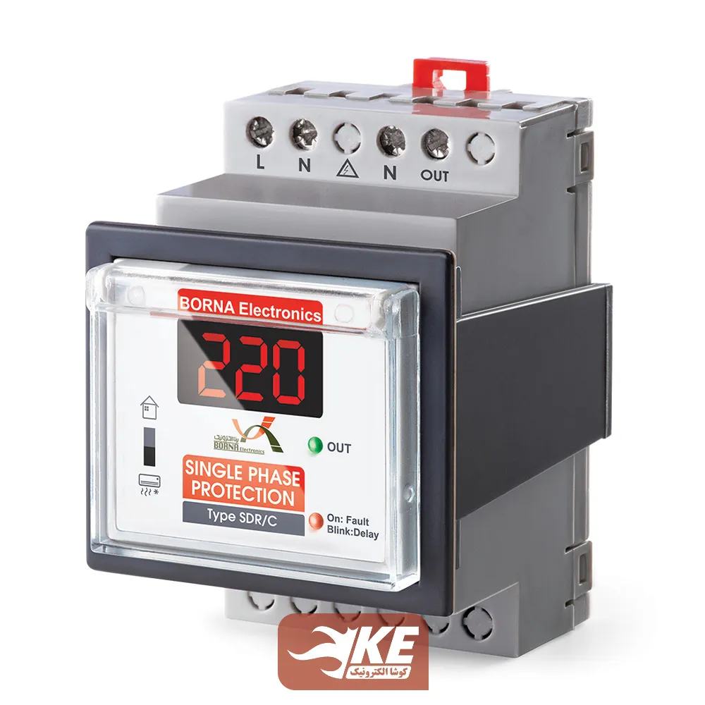 محافظ ولتاژ تکفاز 32 آمپری دیجیتال عریض برنا الکترونیک مدل SDR/C