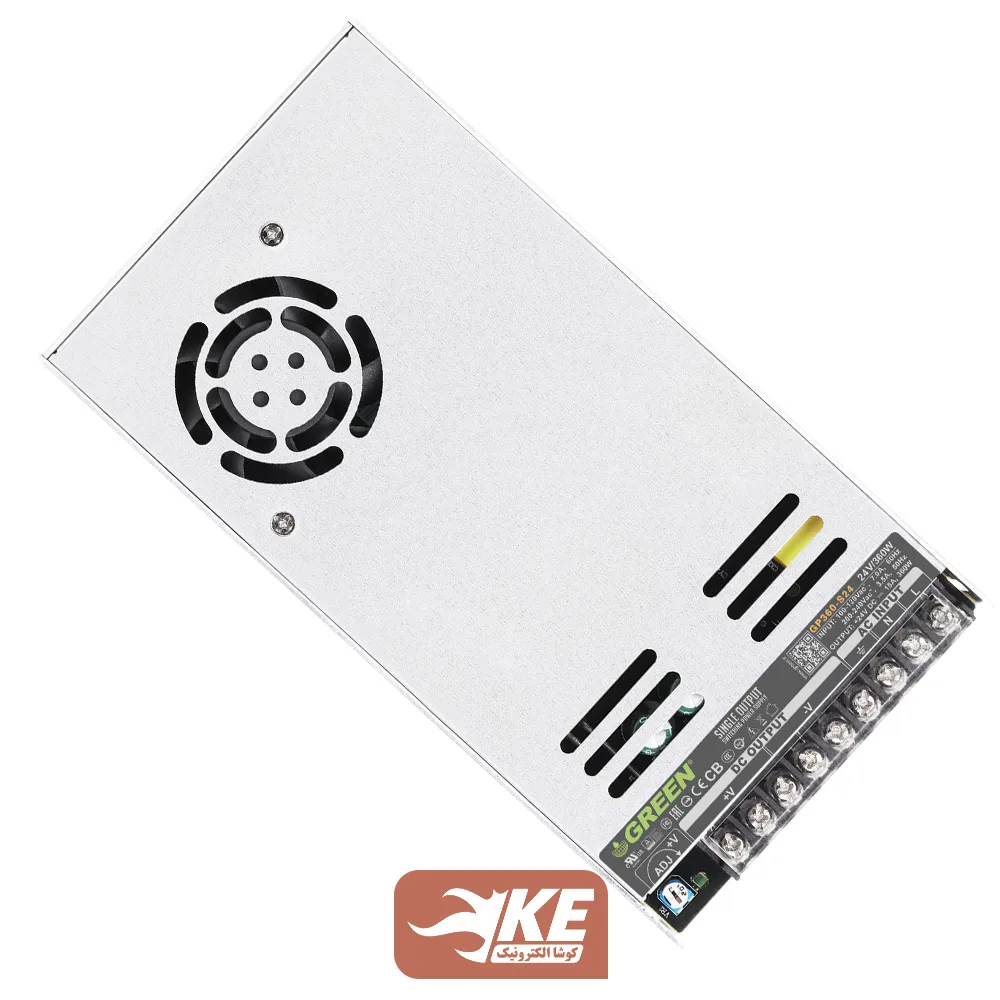 منبع تغذیه کف خواب 24 ولت 15 آمپر فن‌دار Green مدل GP360-S24