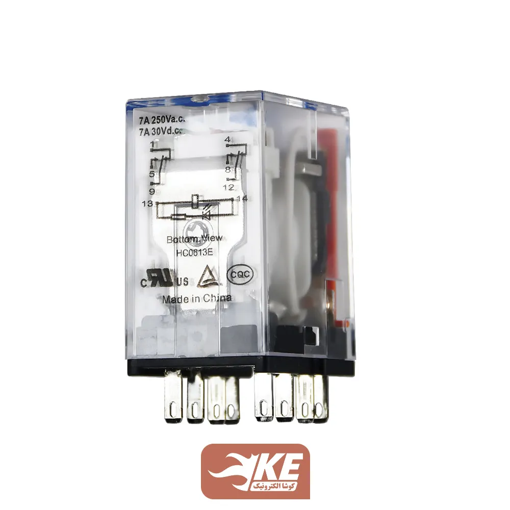 رله 24VDC دو کنتاکت 7 آمپر هونگفا HF18FH/024-2Z1TD