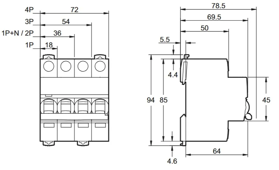 ابعاد کلید مینیاتوری اشنایدر