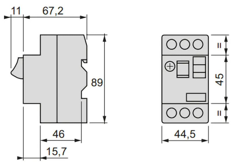 ابعاد کلید حرارتی سری GV2ME اشنایدر