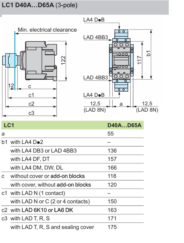 ابعاد کنتاکتور 40 تا 65 آمپر اشنایدر سری LC1D