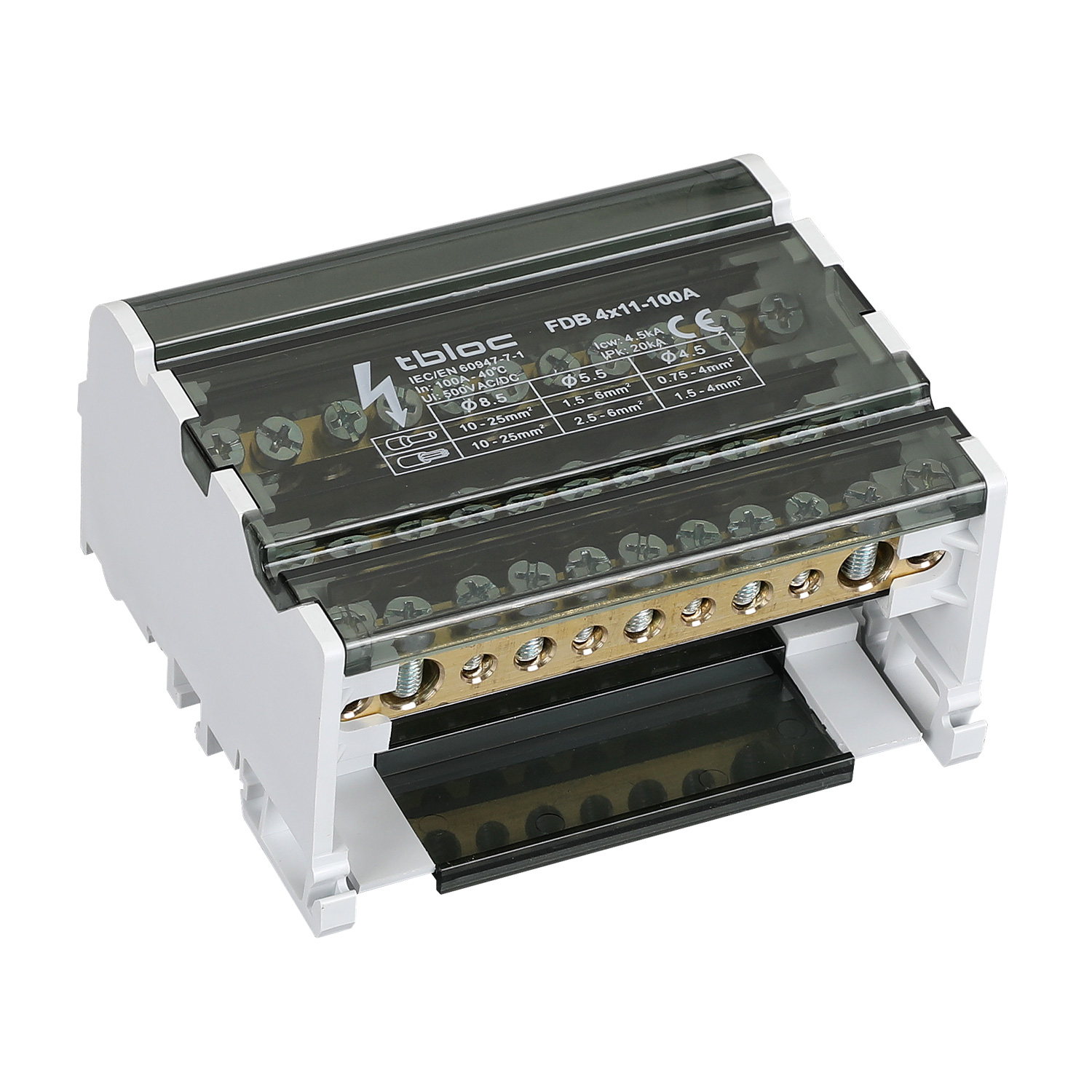 ترمینال توزیع چهار هادی 100 آمپر 11 پیچ tbloc مدل FDB4x11-100A