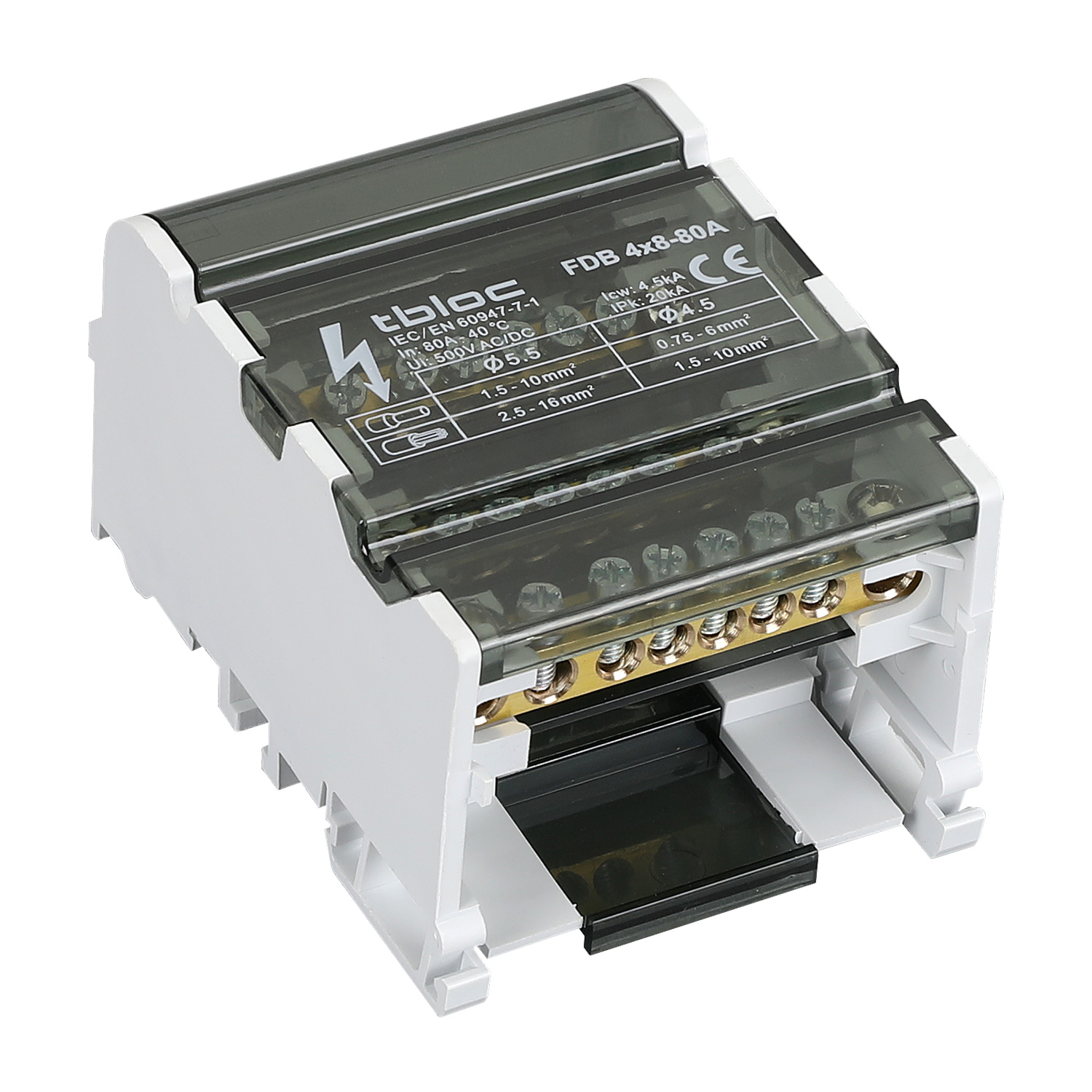 ترمینال توزیع چهار هادی 80 آمپر 8 پیچ tbloc مدل FDB4x8-80A